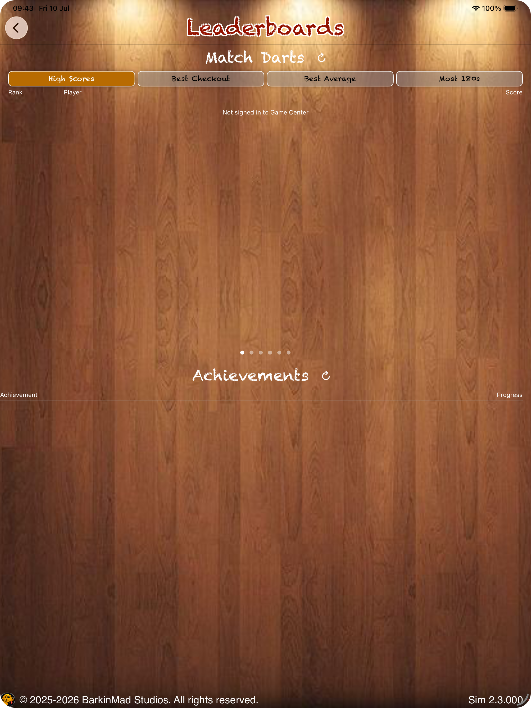 Game Of Darts leaderboard screen